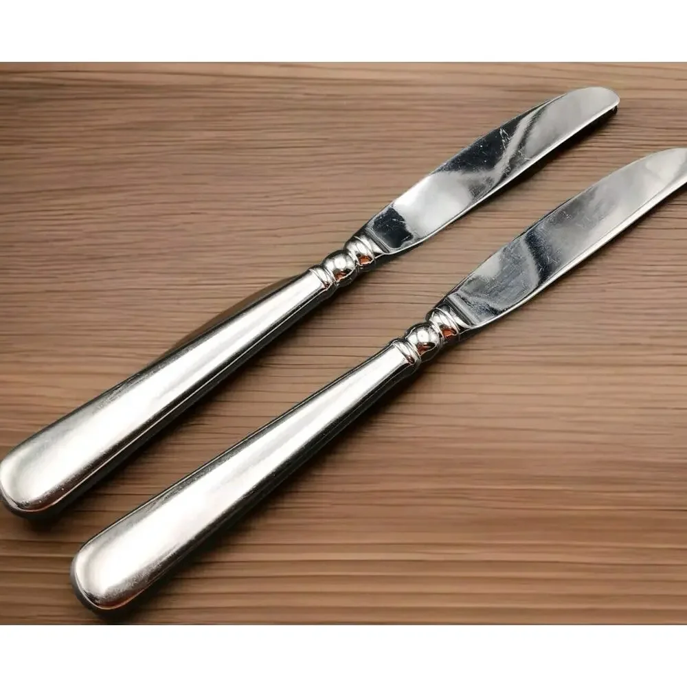 Pearl Platinum by Lenox 18/8 Glossy Stainless Steel Dinner Knives Set Of 2 Vtg